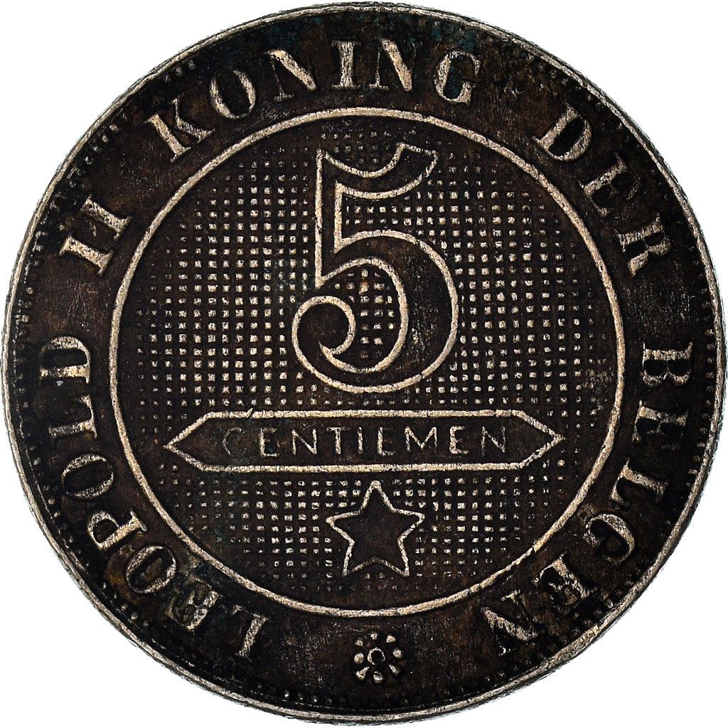 Belgian 5 Centimes Coin | Leopold II Belgique | Lion | Star | KM40 | 1894 - 1901
