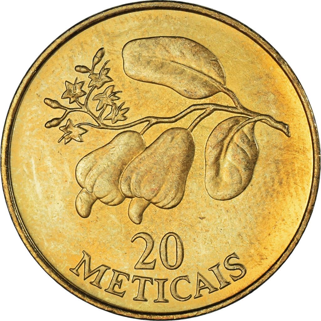 Mozambique | 20 Meticais Coin | Cashew Branch | Km:118 | 1994
