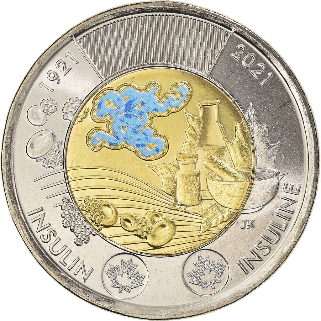 Canada | 2 Dollars Mønt | Opdagelsen af Insulin | Bimetal | KM:3101 | 2021