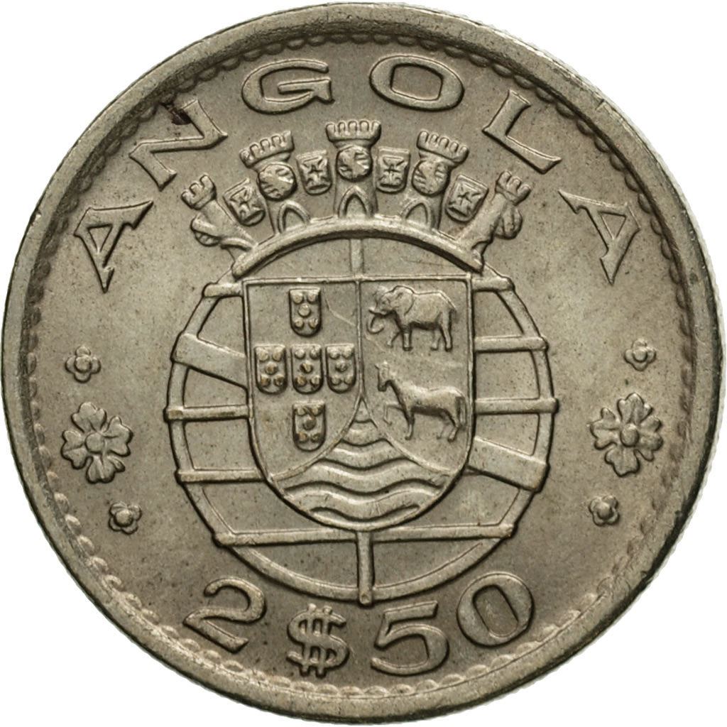 Angola | 2.50 Escudos Coin | Horse | Elephant | Shield | Km:77 | 1953 - 1974