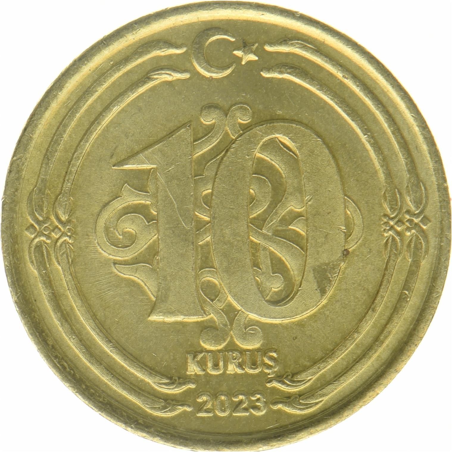 Turquía | Moneda de 10 Kurus | Mustafa Kemal Atatürk | Media luna | Estrella | Rumi | 2023 - 2026