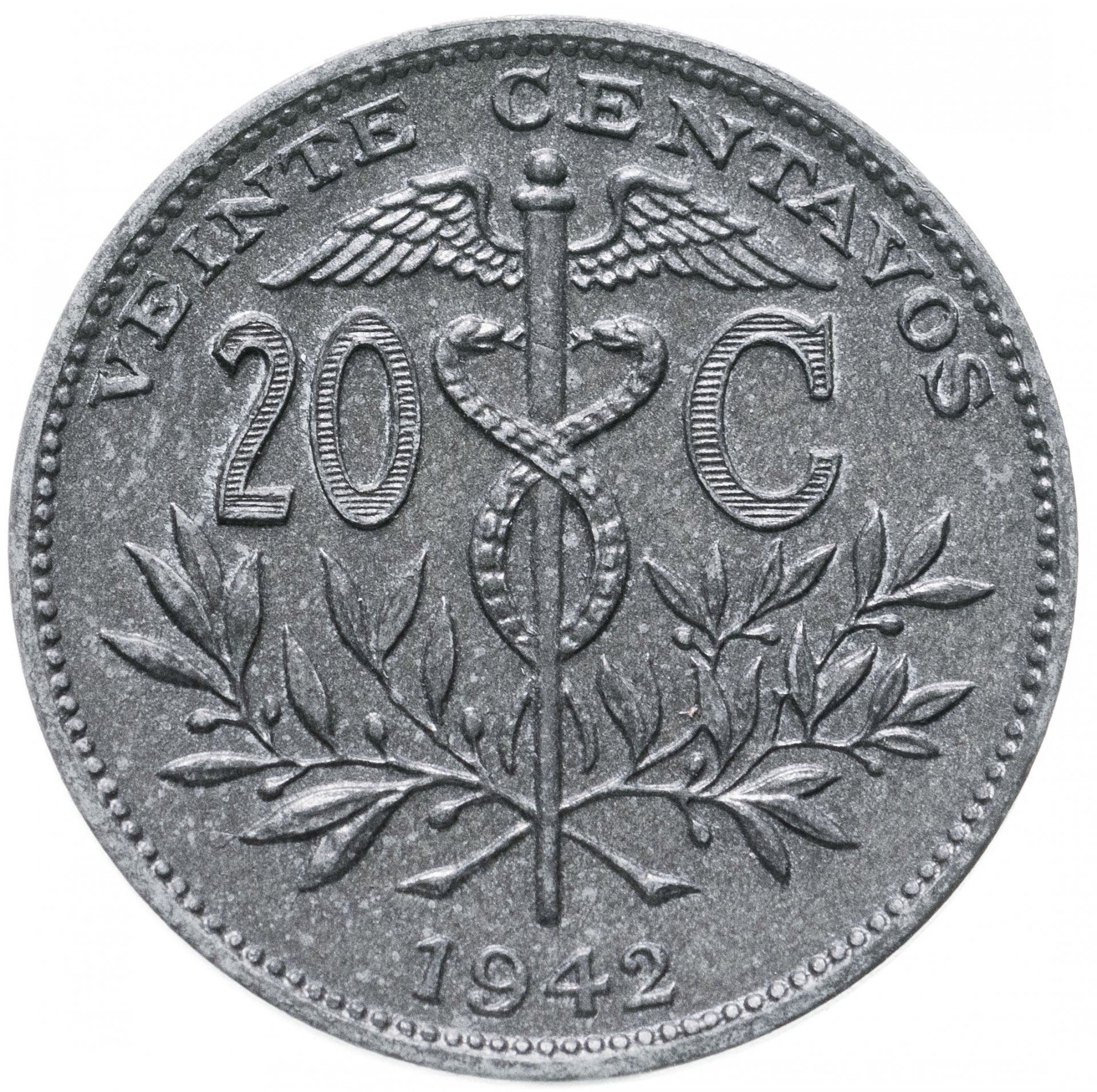 Bolivia | Moneda de 20 centavos | Caduceo | Zinc | KM:183 | 1942