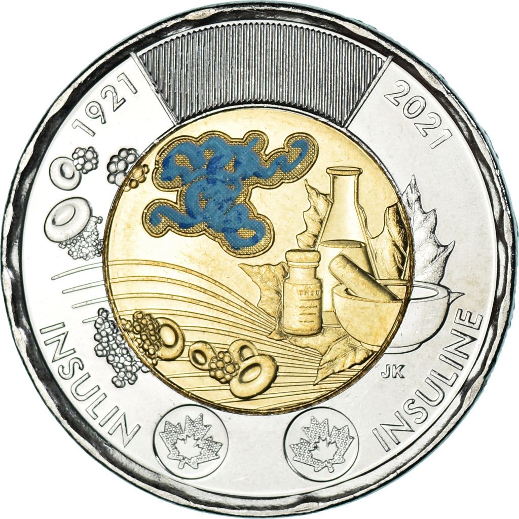 Canada | 2 Dollars Mønt | Opdagelsen af Insulin | Bimetal | KM:3101 | 2021
