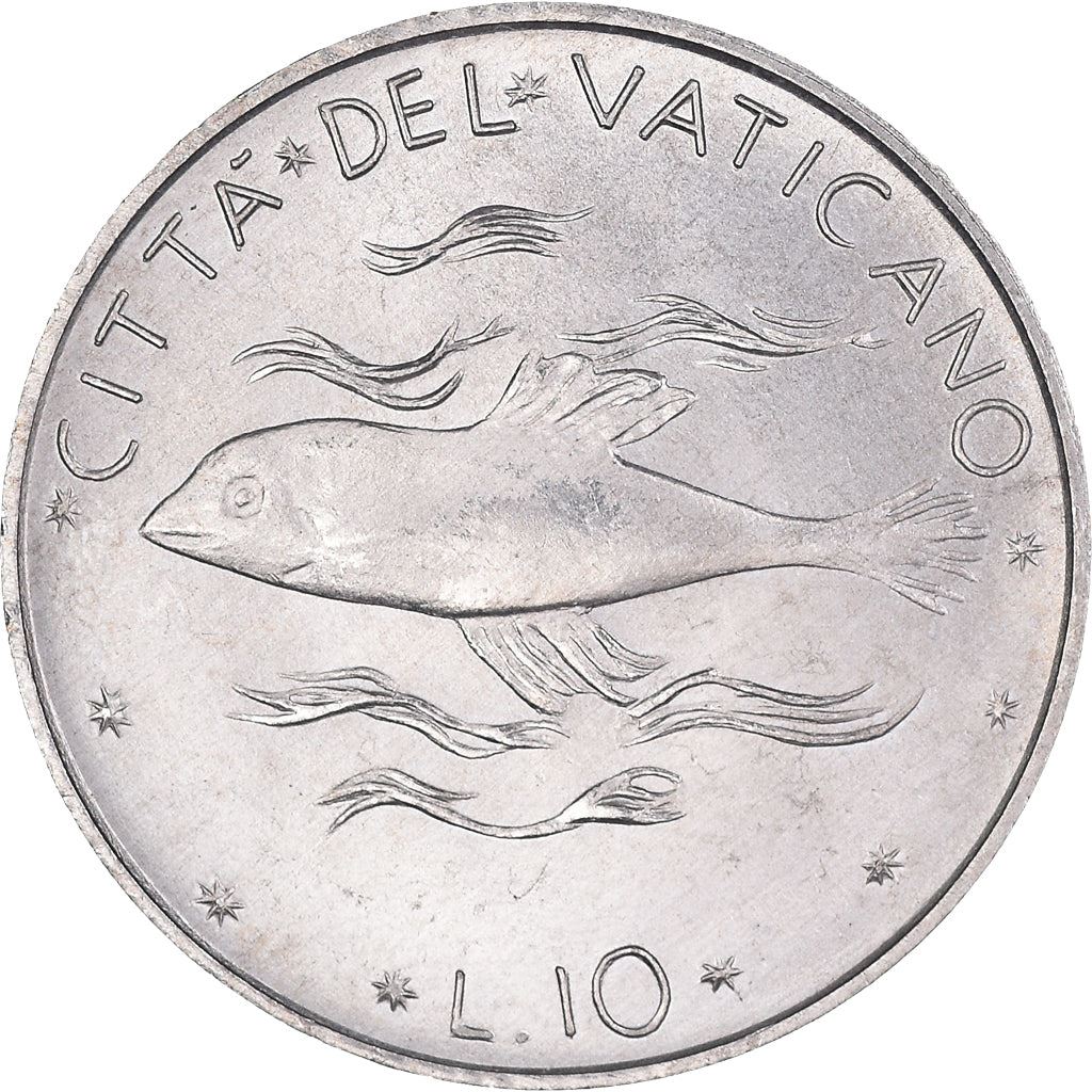 Vatican City | 10 Lire Coin | Paul VI | Km:119 | 1970 - 1977
