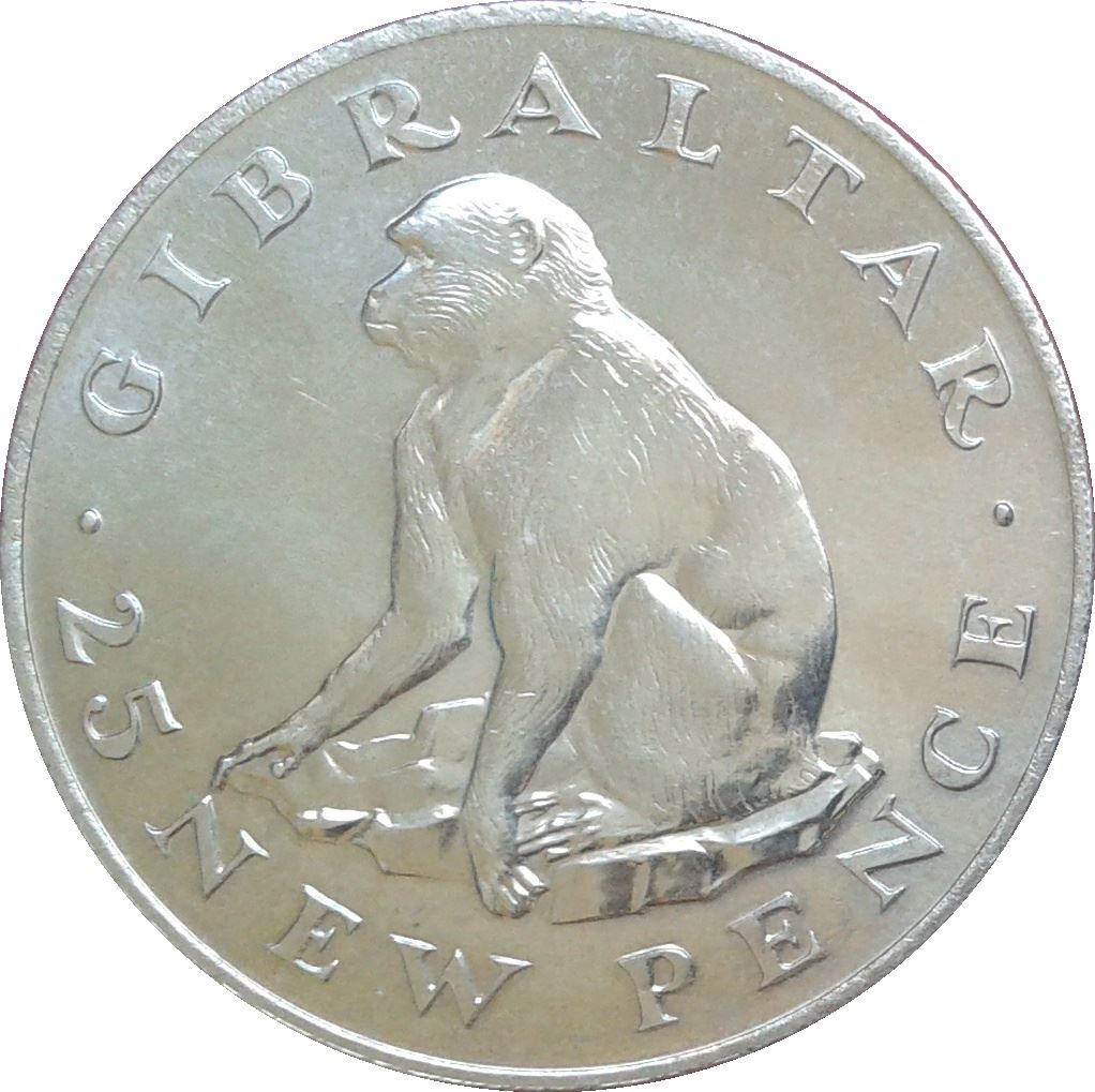 Gibraltar 25 New Pence Coin | Queen Elizabeth II | KM5 | 1971