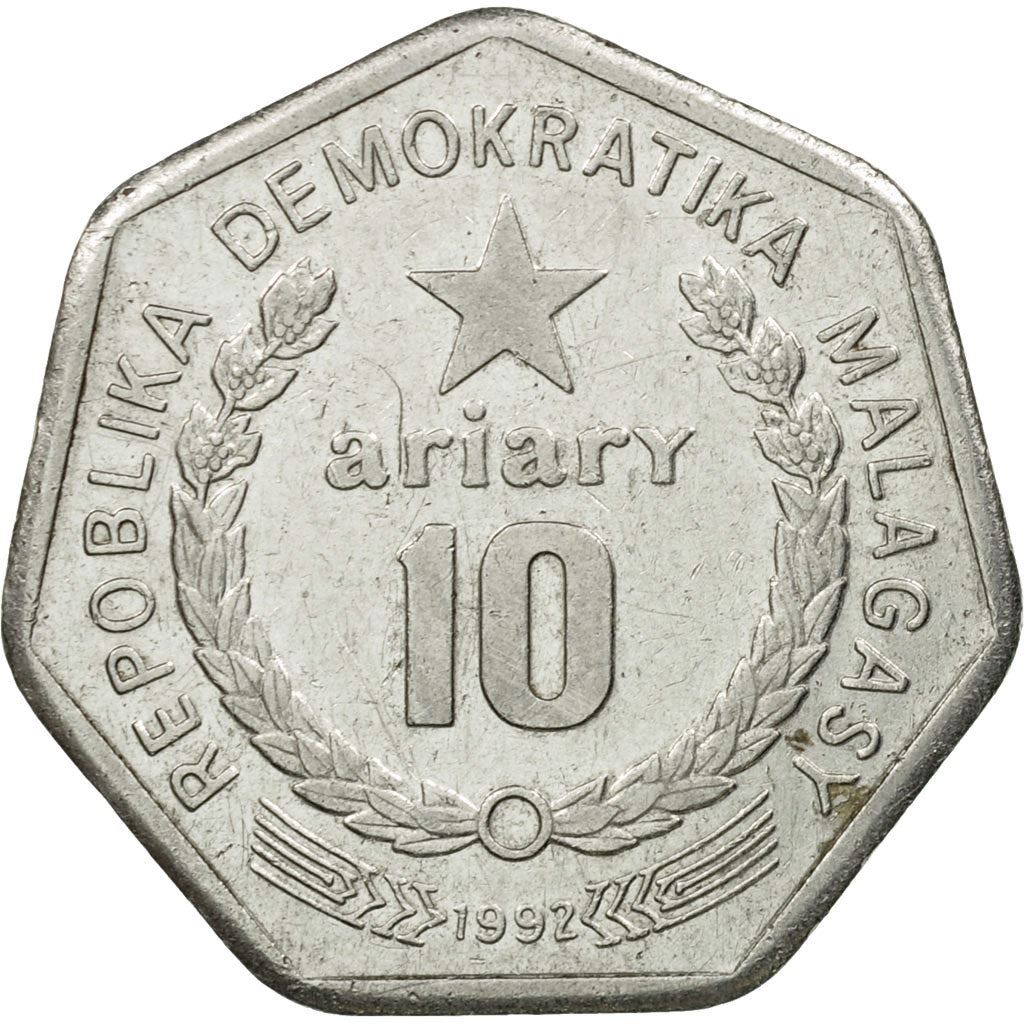 Madagascar | 10 Ariary Coin | Star | Worker | Peat | Km:18 | 1992