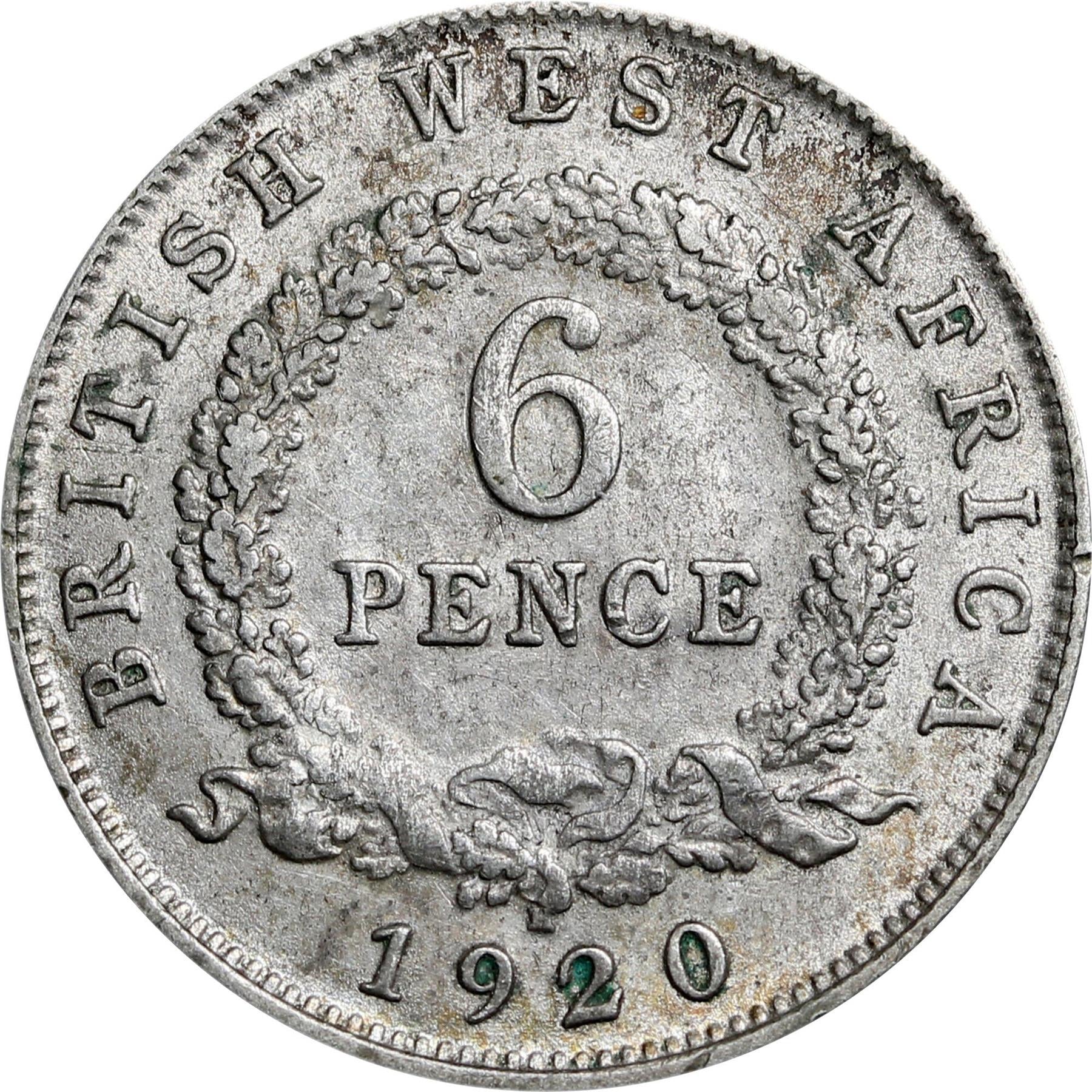 British West Africa | 6 Pence Coin | Wreath | George V | KM:11a | 1920
