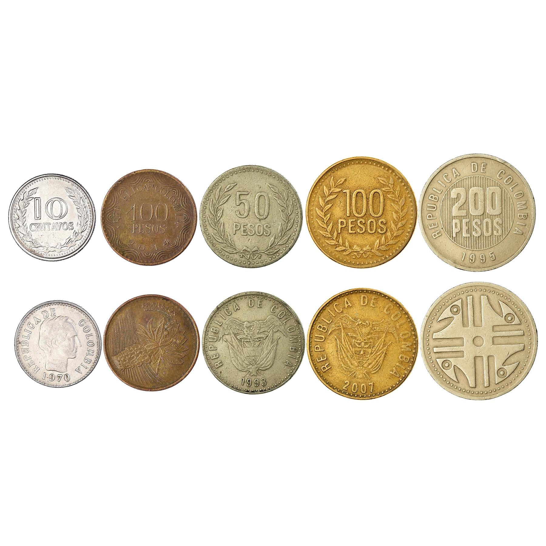 5 Mixed Coins From Colombia | Centavos - Pesos | 1959 - 2017