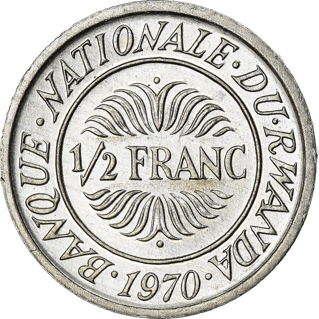 Rwanda | 1/2 Franc Coin | Stylized Plants | Km:9 | 1970