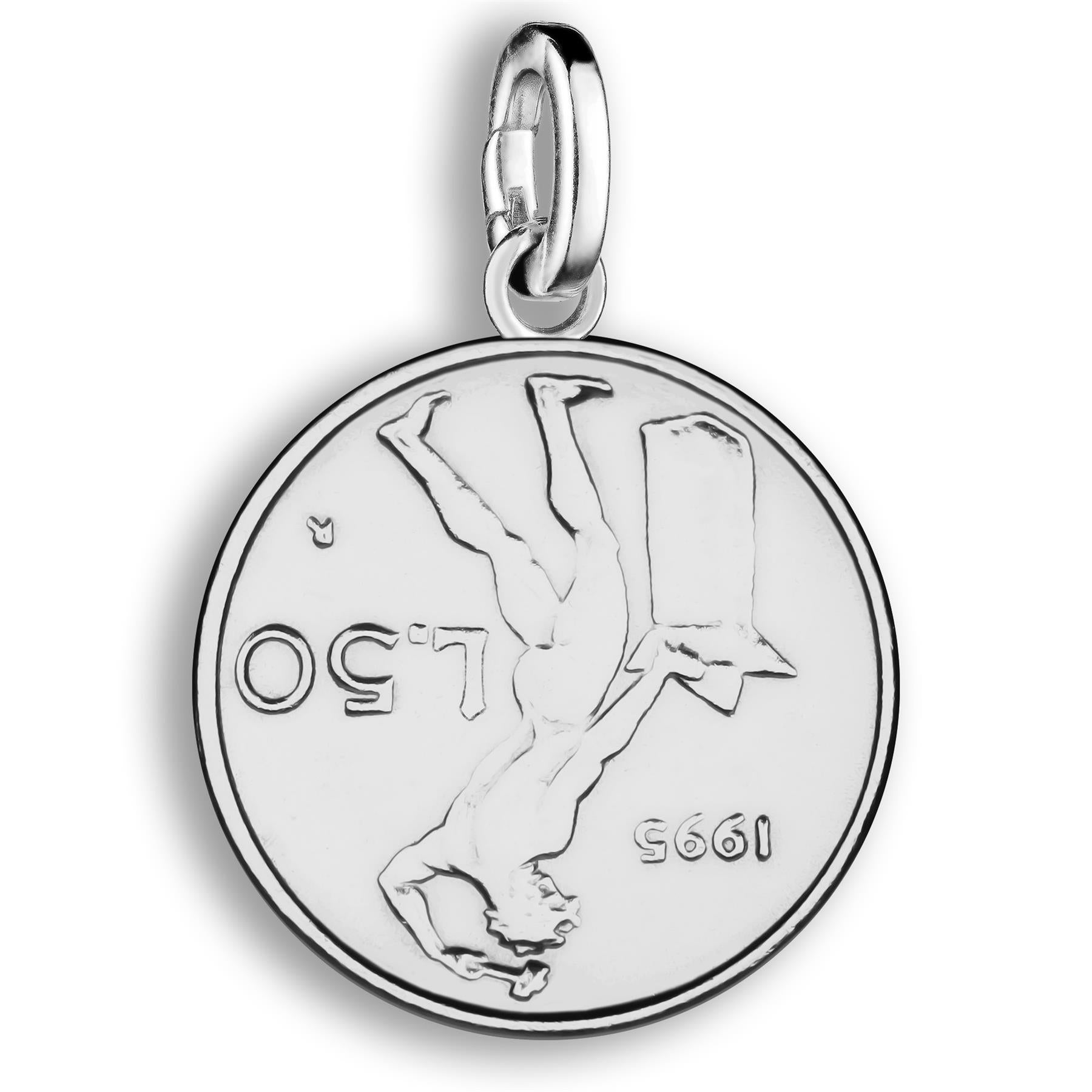 Italian 50 Lire Coin Charm | 925 Sterling Silver Rhodium Plated | 1990 - 1995