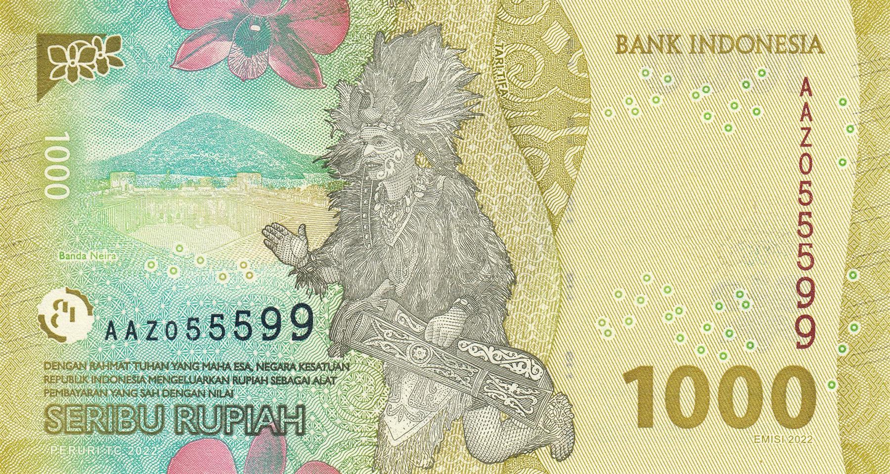 Indonesia | 1000 Rupiah Banknote | 2022 - 2025 | Tjut Meutia | Map of Indonesia | Fort Belgica | Banda Islands | Tifa Dancer