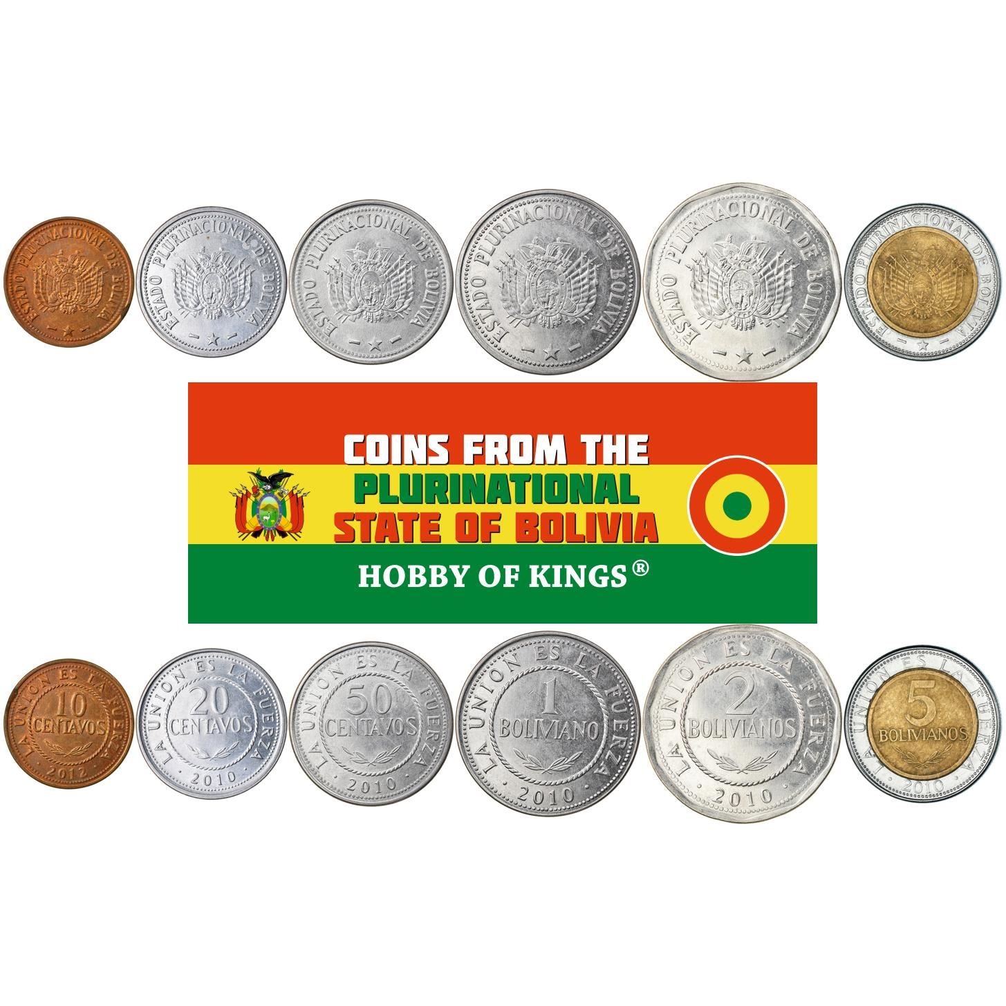 Bolivia | 6 Coin Set | 10 20 50 Centavos 1 2 5 Bolivianos | 2010 - 2025