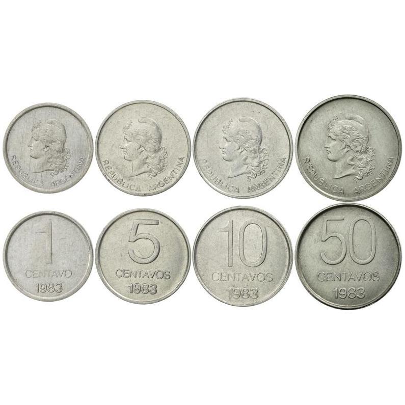 Argentine 4 Coin Set 1 5 10 50 Centavos | Libertine | Phrygian Cap | 1983