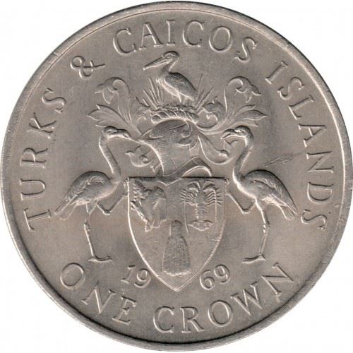 Turks and Caicos Islands | 1 crown Coin | Copper-Nickel | KM:1 | Crowns | Royal family | Coat of arms | 1969