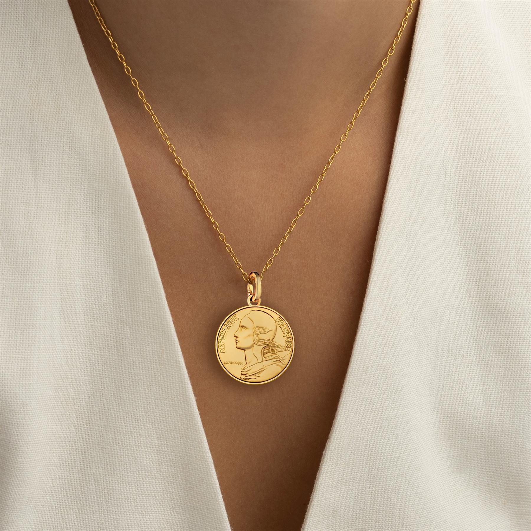 French 20 Centimes Coin Charm | 925 Sterling Silver 18K Gold Plated | 1962 - 2001