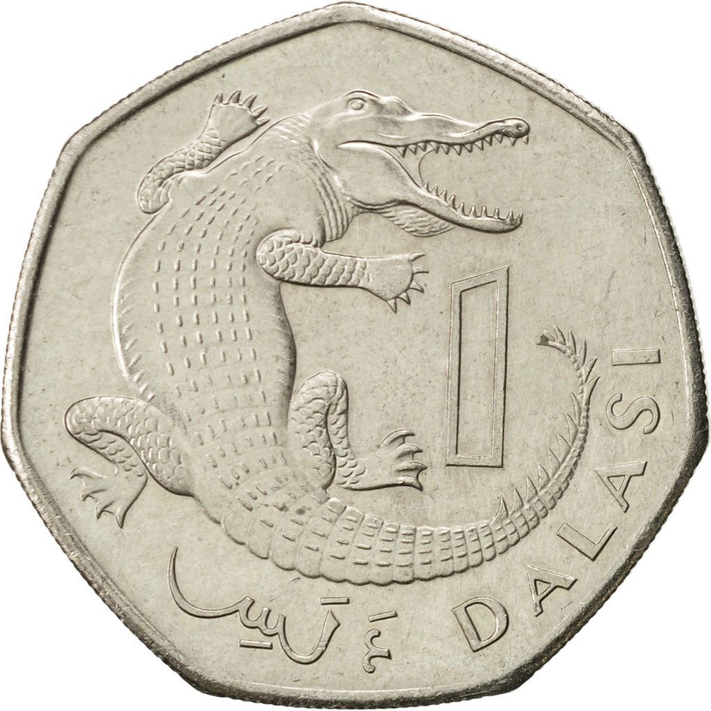 The Gambia | 1 Dalasi Coin | Slender-snouted crocodile | Km:59 | 1998