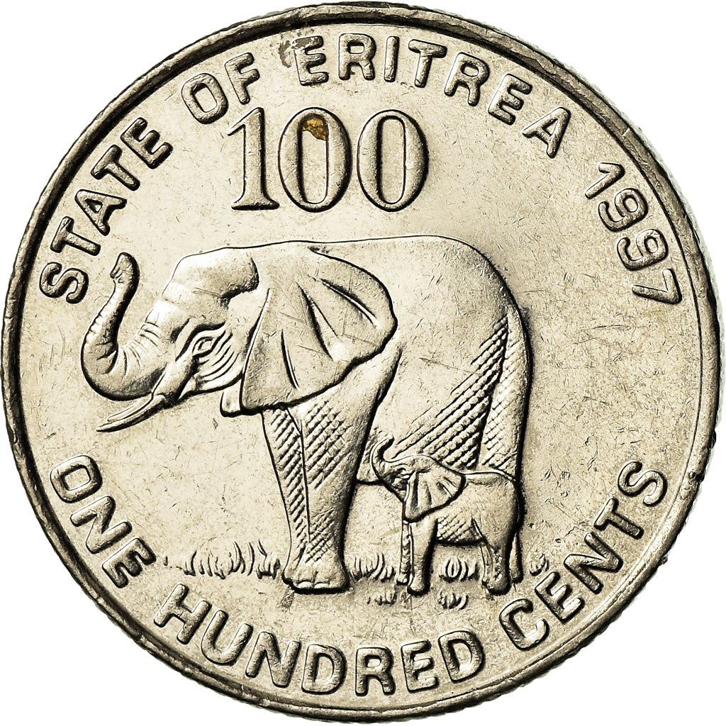 Eritrea | Moneta da 100 centesimi | Elefante | Soldati | Bandiera | Km:48 | 1997