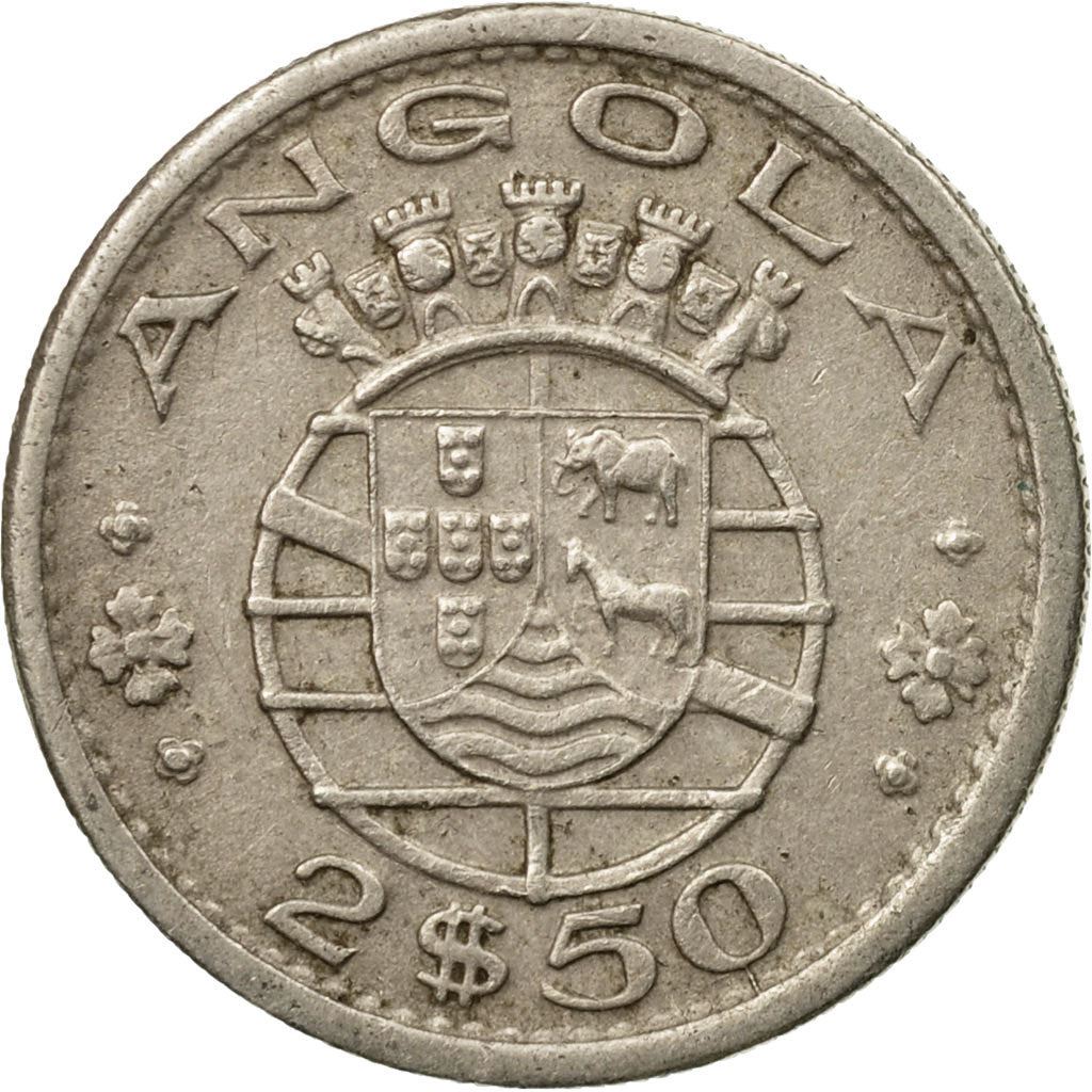 Angola | 2.50 Escudos Coin | Horse | Elephant | Shield | Km:77 | 1953 - 1974