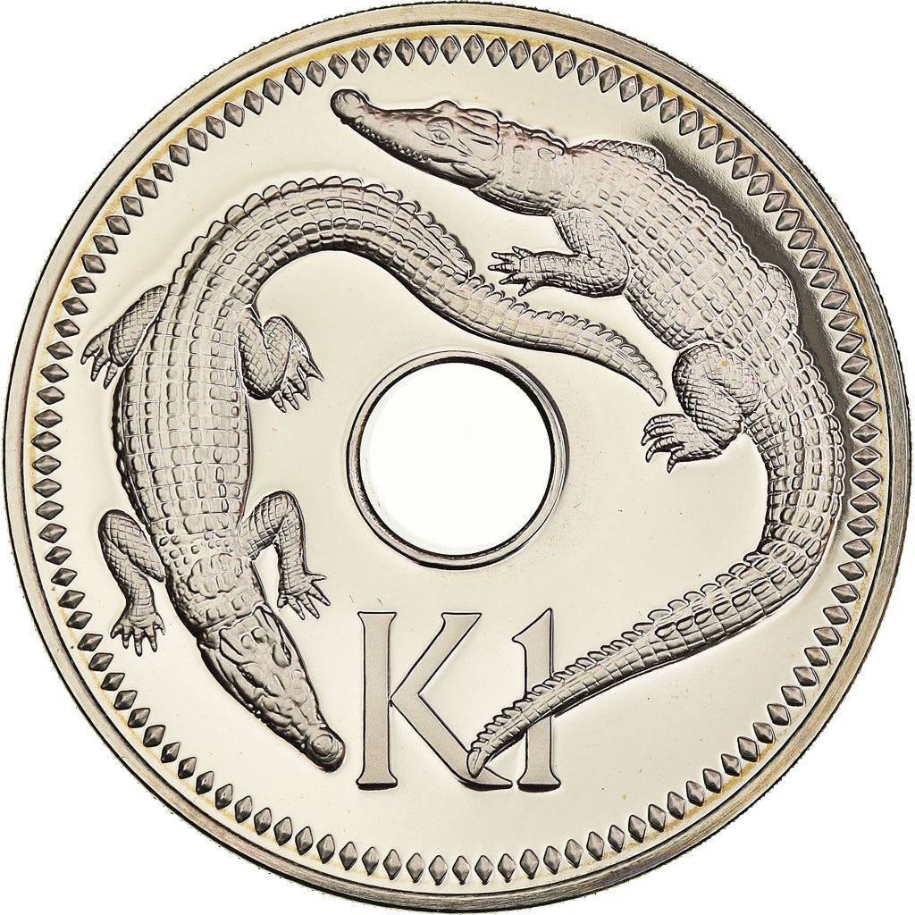 Moeda da Papua Nova Guiné Papua-Nova-Guiné 1 Kina | Isabel II | Crocodilo | KM6 | 1975 - 1999