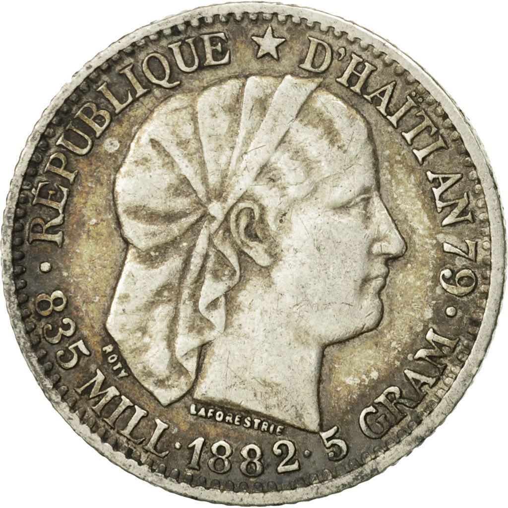 Haiti | 20 Centimes Coin | Libertine | Palm Tree | Cannon | Km:45 | 1881 - 1895