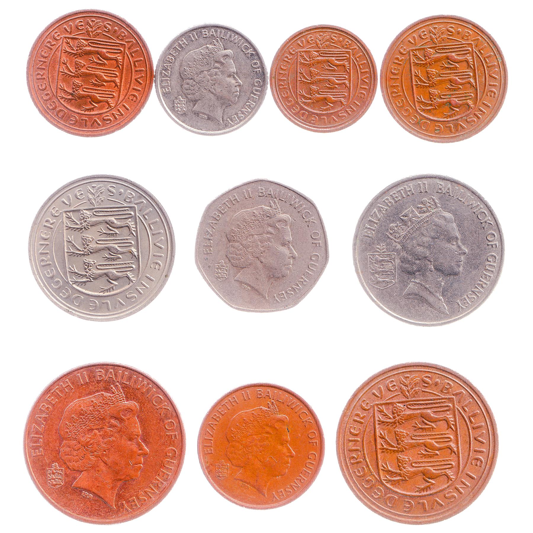 Guernsey 10 Mixed Coins | Sailing Boats | Island Map | Elizabeth II | Crab | Guernsey Cows | Freesia flowers | Tomato plant | 1968 - 2022