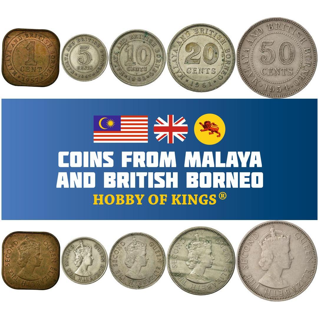 Malaya and British Borneo | 5 Coin Set | 1 Cent 5 10 20 50 Cents | 1953 - 1961
