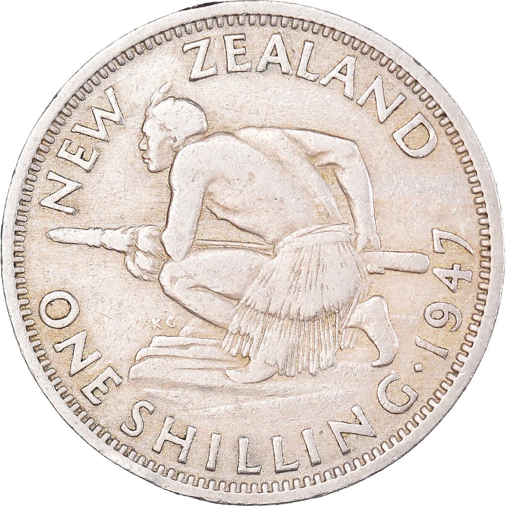 New Zealand | 1 Shilling Coin | George VI | Maori Warrior | Km:9A | 1947