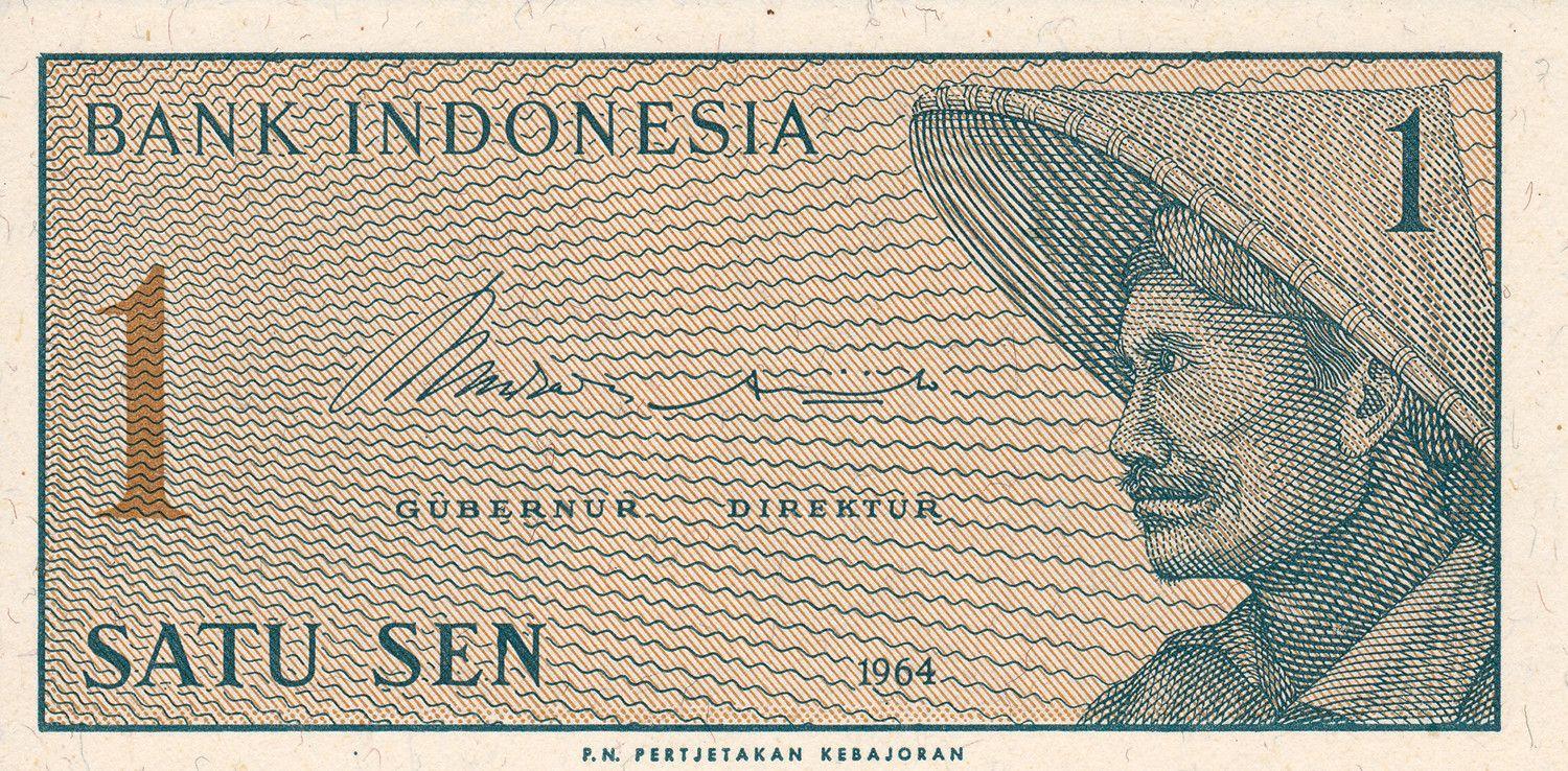 Indonesia | 1 Sen Banknote | 1964 | Peasant | Straw Hat