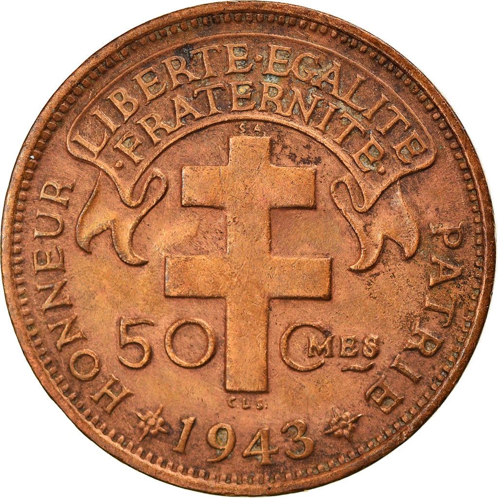 Madagaskaras | 50 centų moneta | Gaidys | Loranės kryžius | Km:1 | 1943