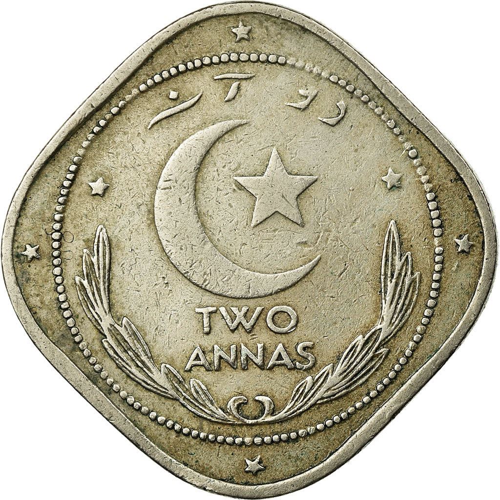 Pakistan 2 Annas Coin | Crescent opens to right | KM4 | 1948 - 1951