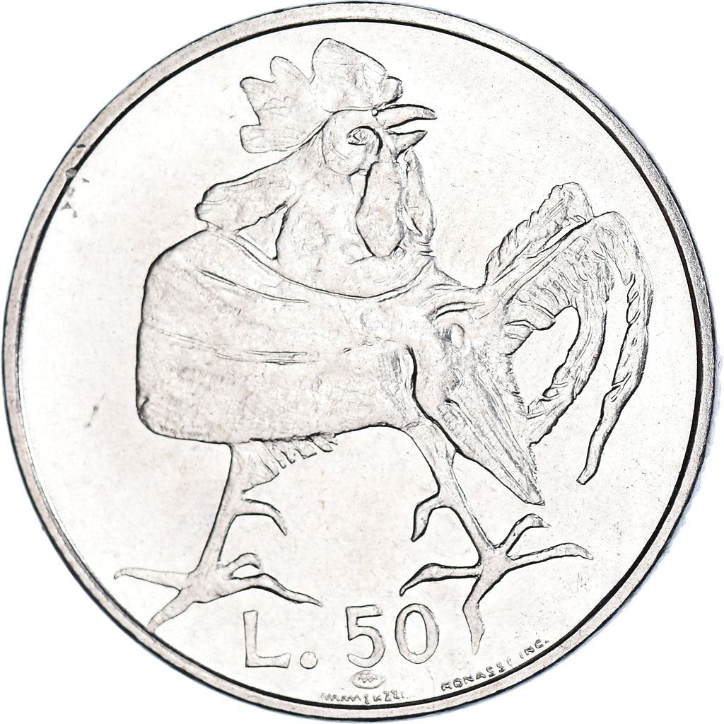 San Marino | 50 Lire Coin | Rooster | Km:35 | 1974