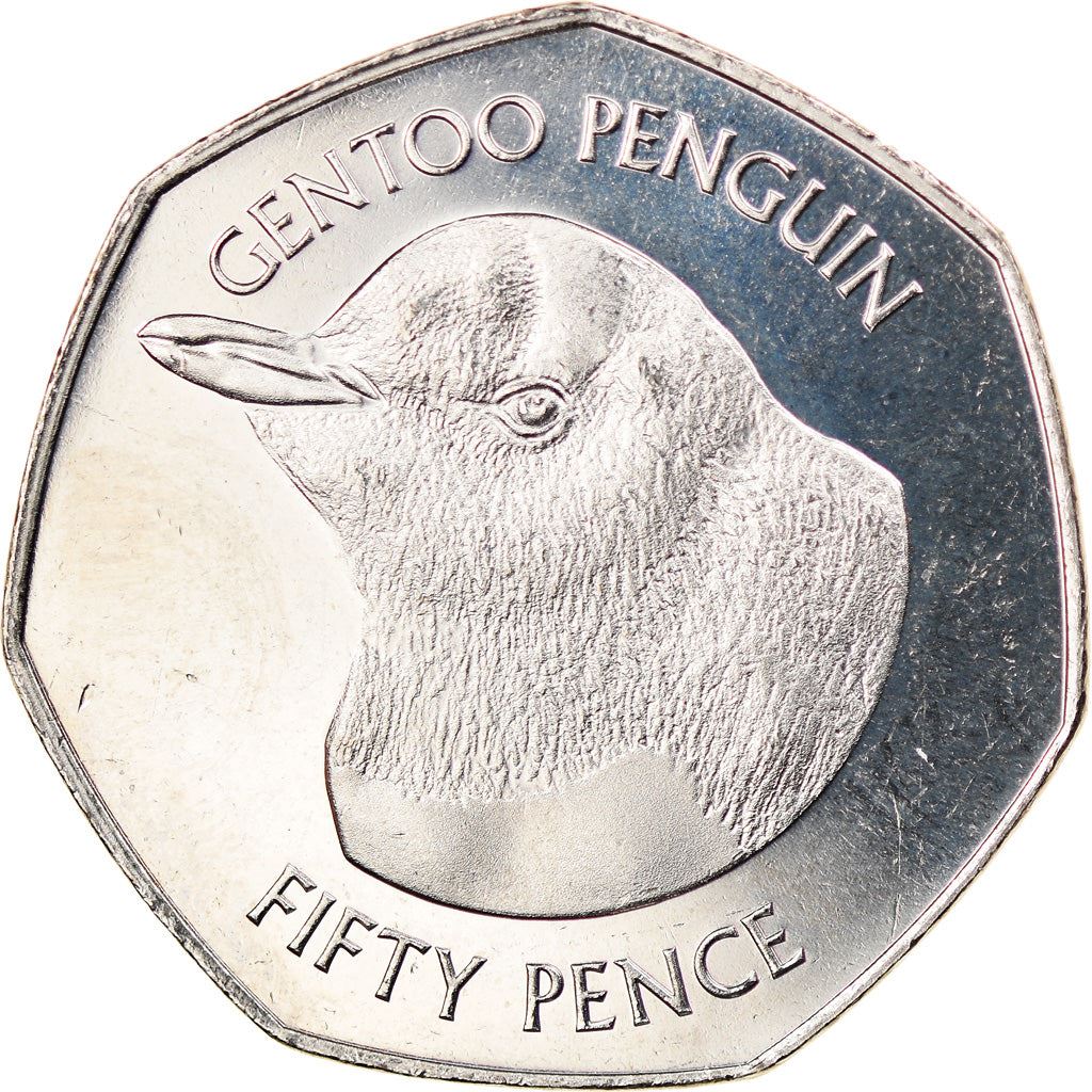 Falklandsöarna | 50 Pence Mynt | Gentoo-pingvin | Km:194.1 | 2018 - 2021