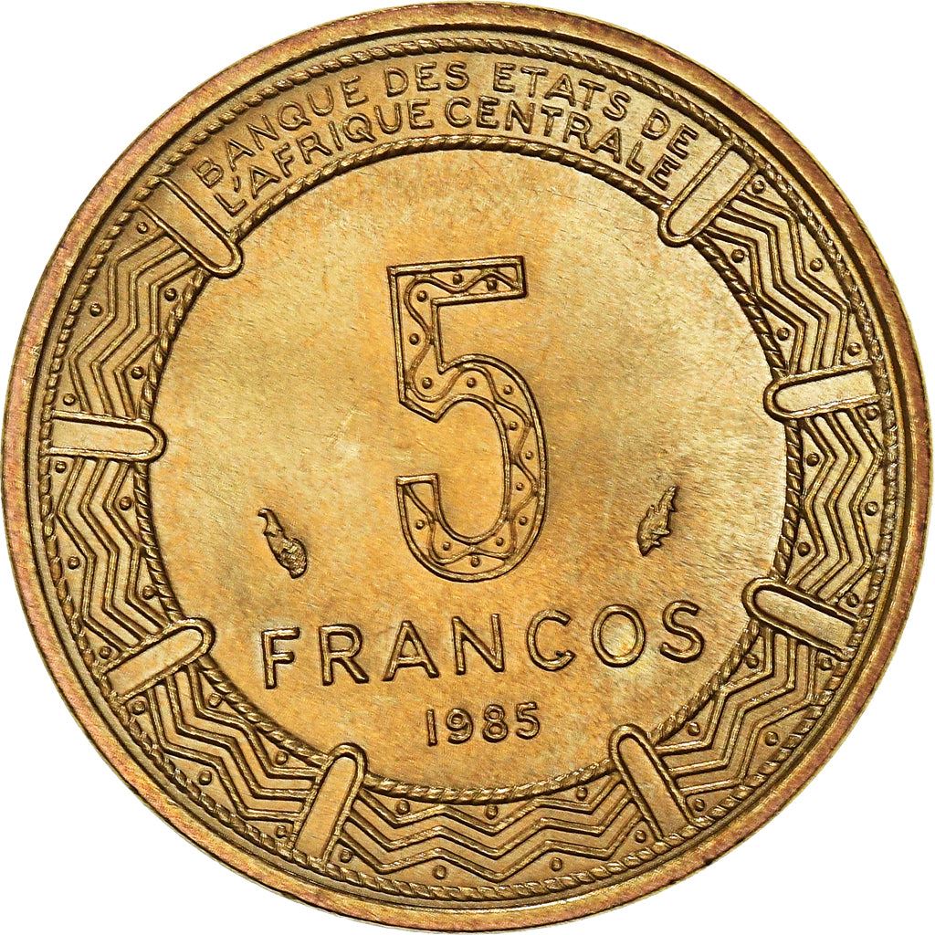 Equatorial Guinea | 5 Francos Cfa Coin | Giant Elands | Km:62 | 1985
