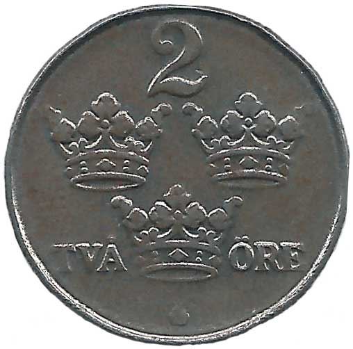 Sweden | 2 Ore Coin | King Gustaf V | 1917 - 1920