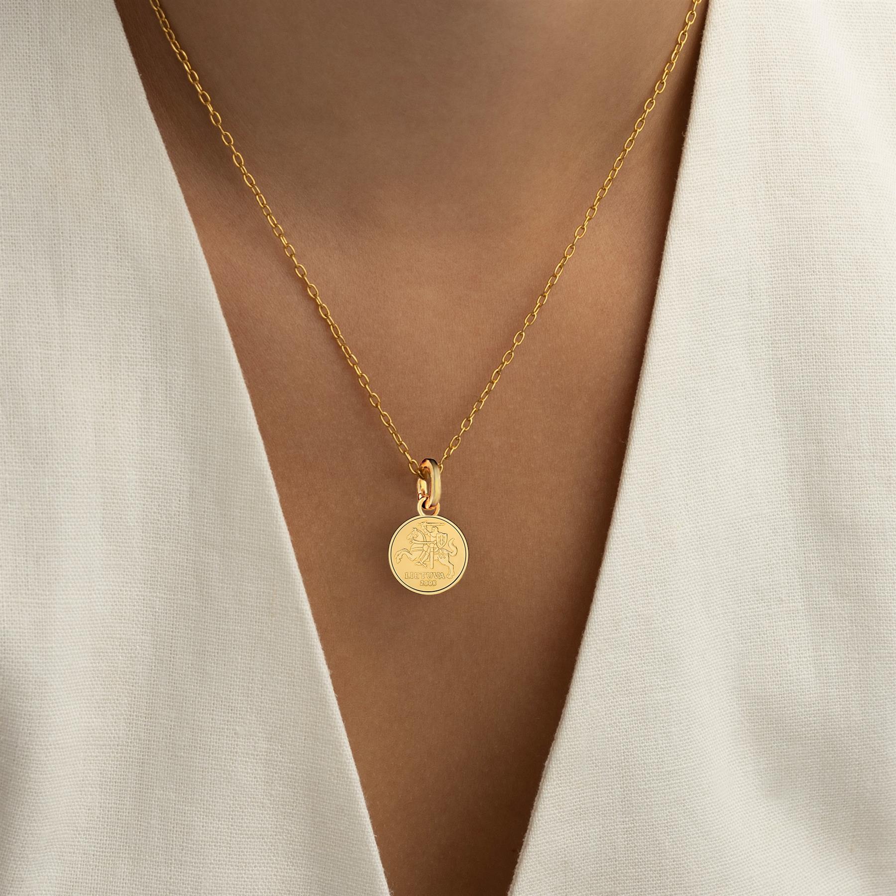 Lithuanian 10 centų Coin Charm | 925 Sterling Silver 18K Gold Plated | 1998 - 2014