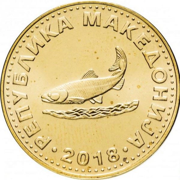 North Macedonia 2 Denari Coin | Ohrid trout | KM3a | 2018