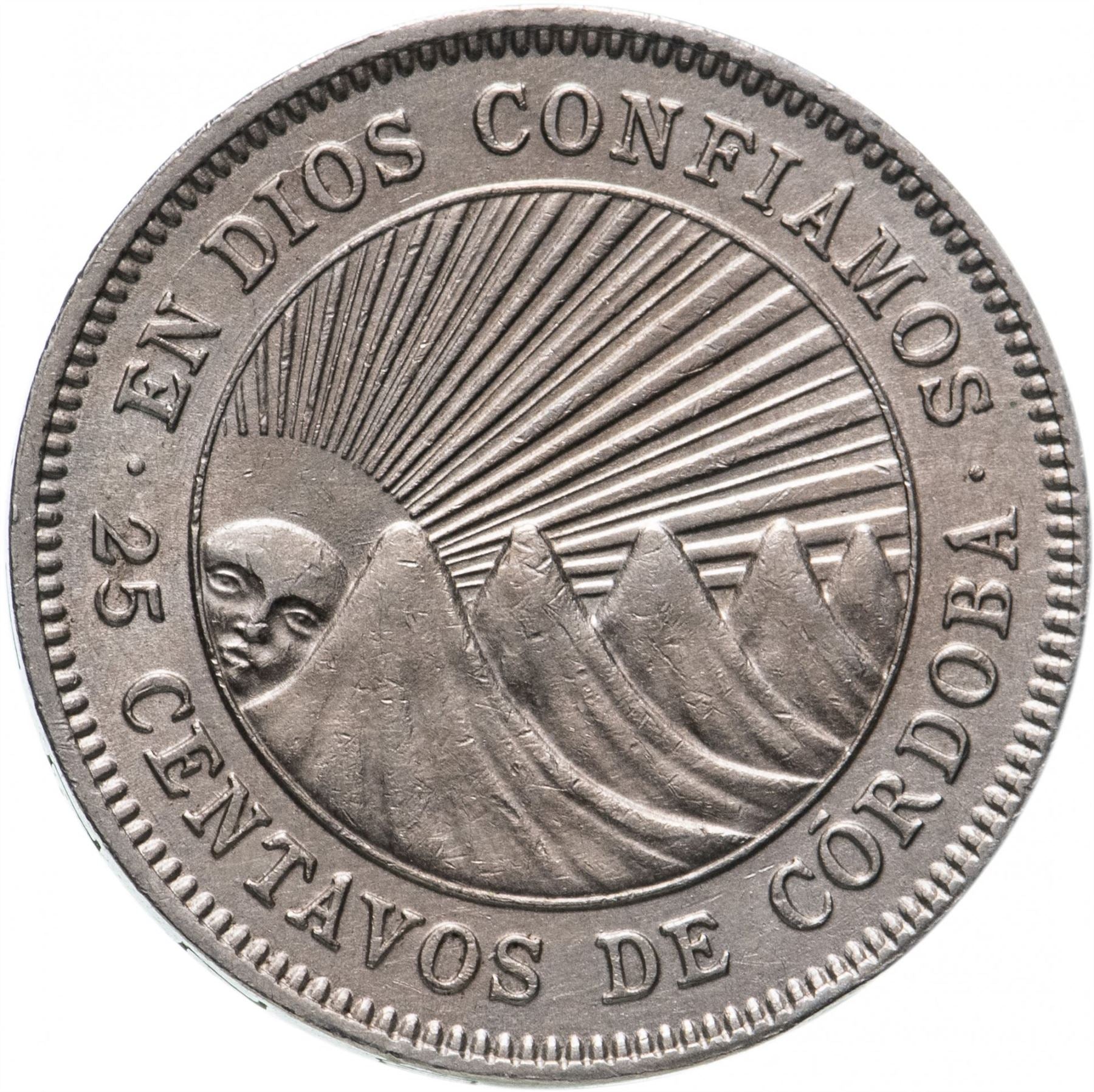Nicaragua Coin Nicaraguan 25 Centavos Coin | Francisco Hernandez de Cordoba | Volcanoe | KM18 | 1939 - 1974