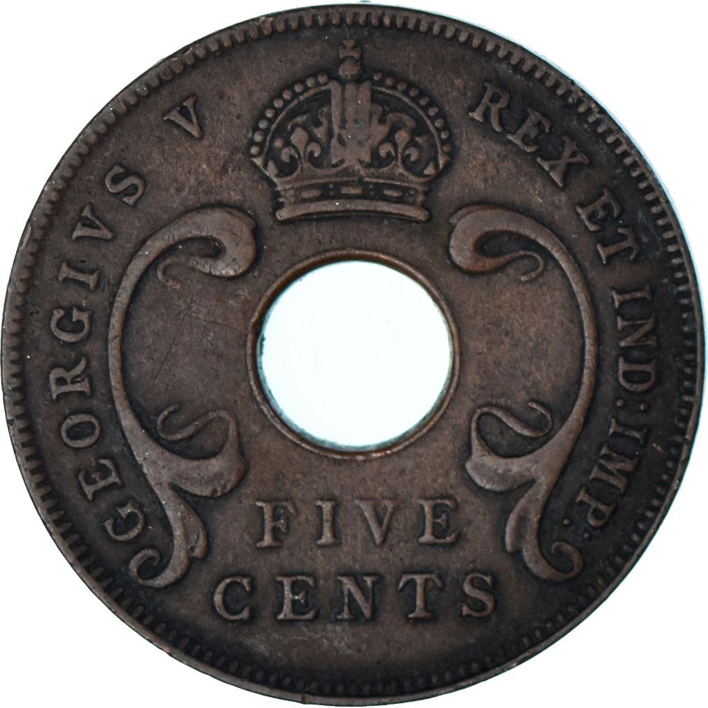 East Africa | 5 Cents Coin | Crown | Tusks | Km:18 | 1921 - 1936