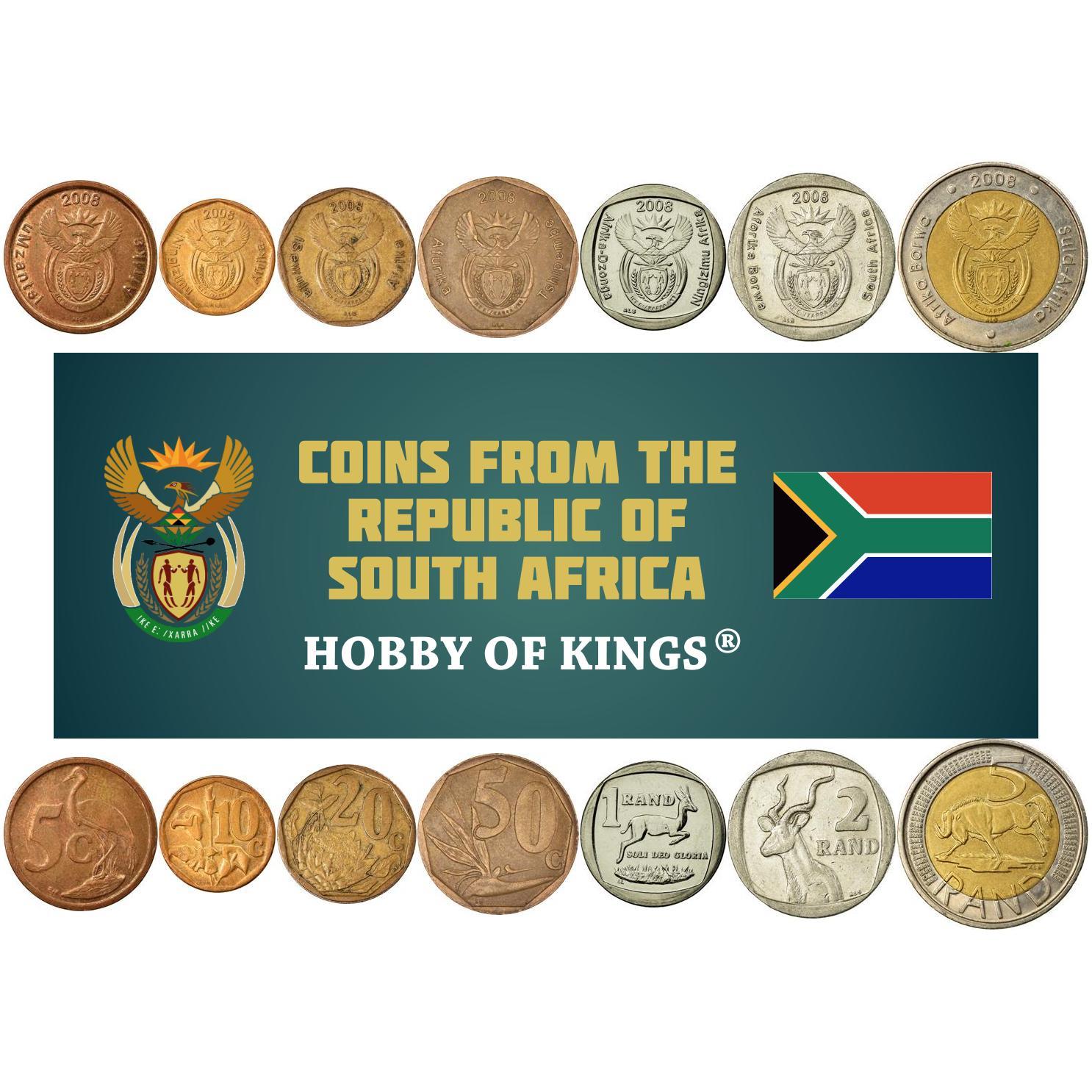 South Africa 7 Coin Set | 5 10 20 50 Cents 1 2 5 Rand | 2008