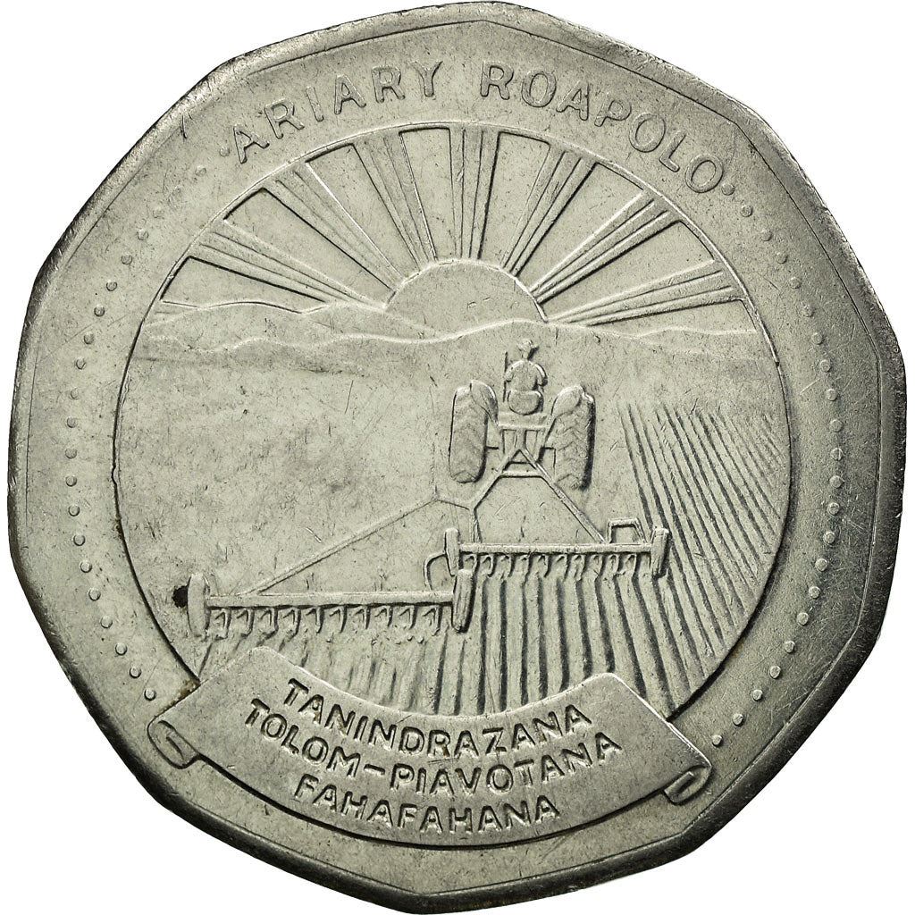 Madagascar | 20 Ariary Coin | Star | Tractor | Farmer | Km:19 | 1992