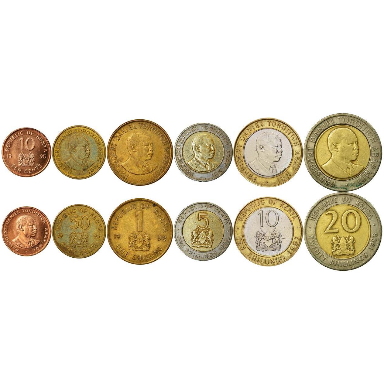 Кения | Набор из 6 монет | 10, 50 центов, 1 шиллинг, 5, 10, 20 шиллингов | Даниэль Тороитич Арап Мой | 1995 - 1998
