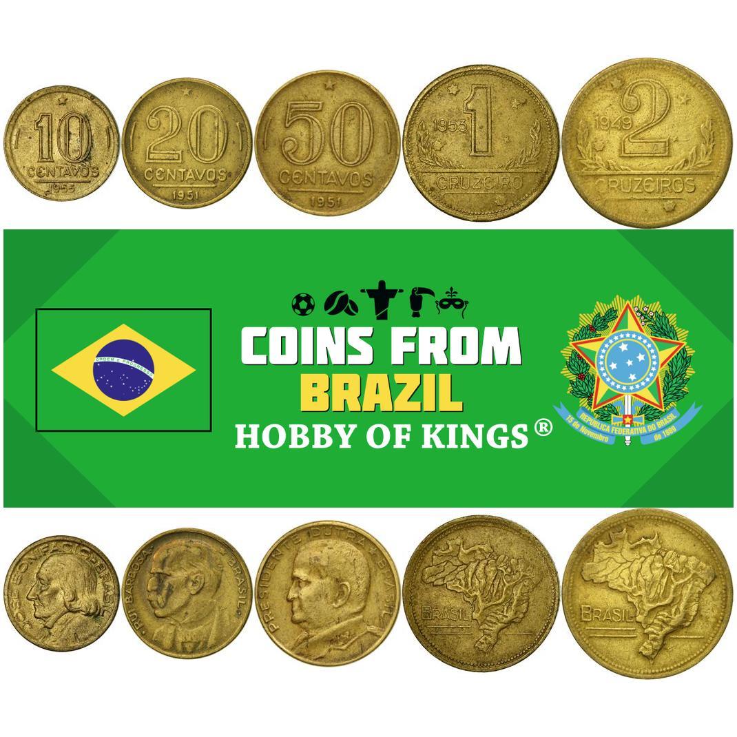 Brasile | Set di 5 monete | 10 20 50 centavos 1 Cruzeiro 2 Cruzeiros | 1942 - 1956