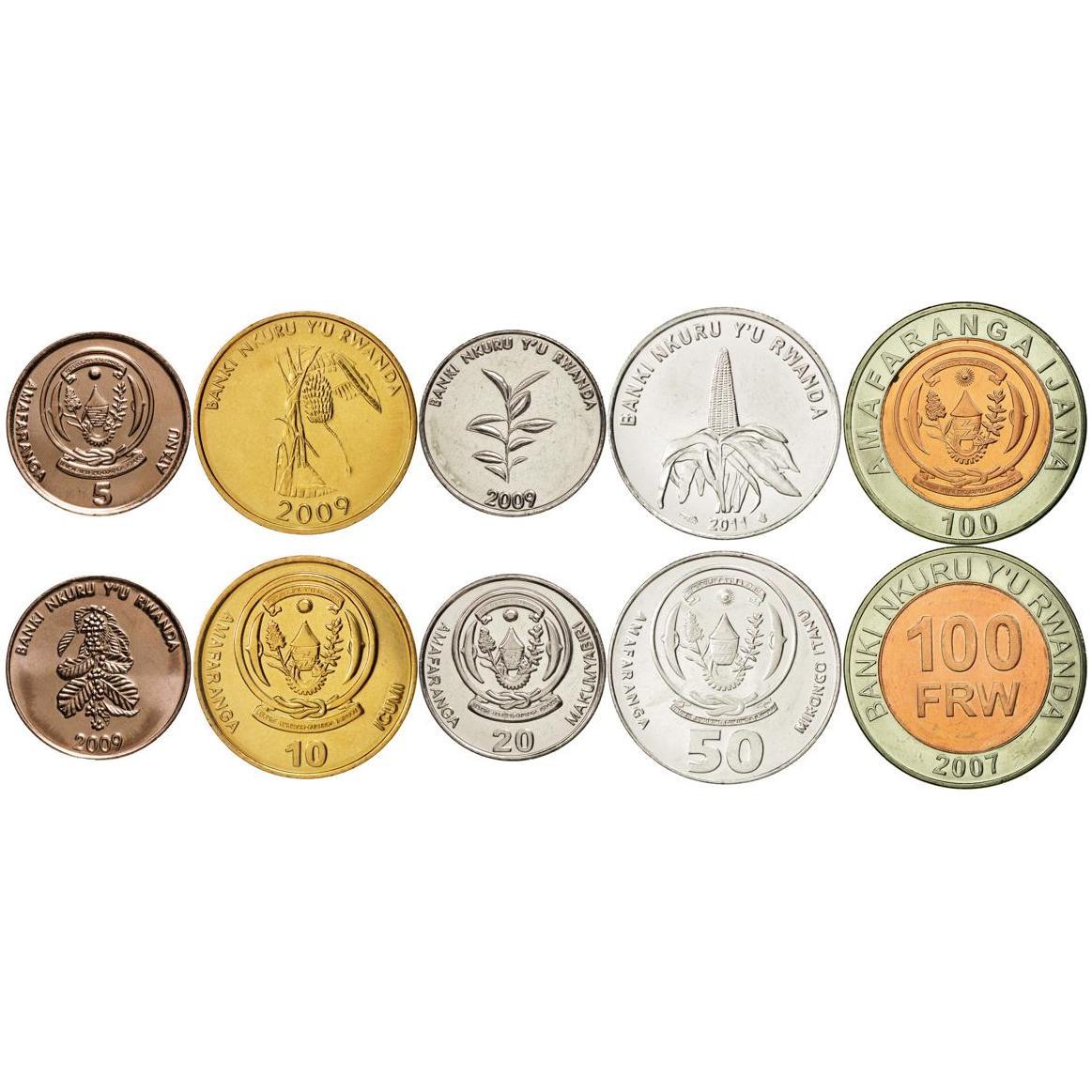 Rwanda | 5 Coin Set | 5 10 20 50 100 Amafaranga | 2007 - 2011