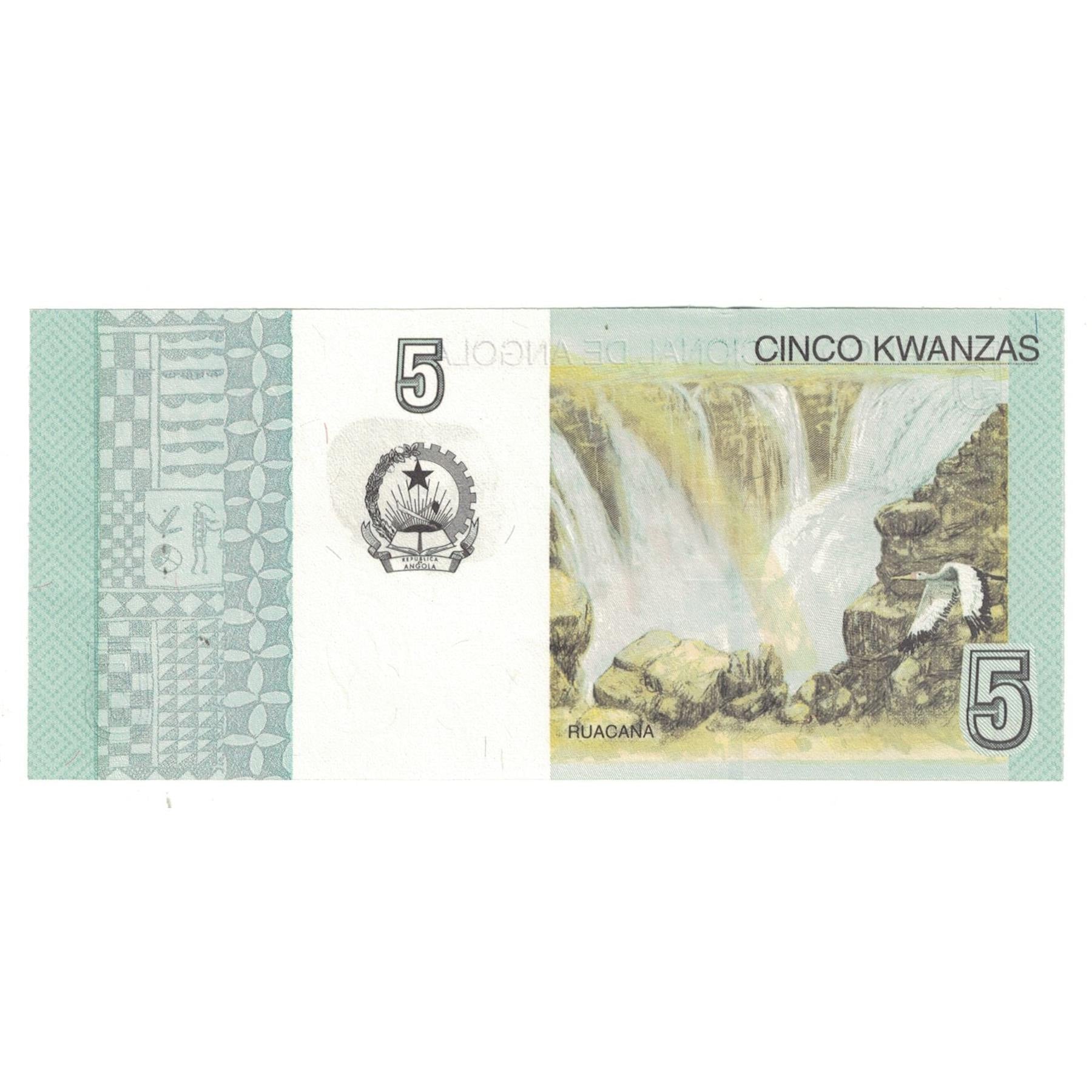 Angola | 5 Kwanzas Banknote | 2012 | José Eduardo dos Santos | António Agostinho Neto | Ruacana Waterfall
