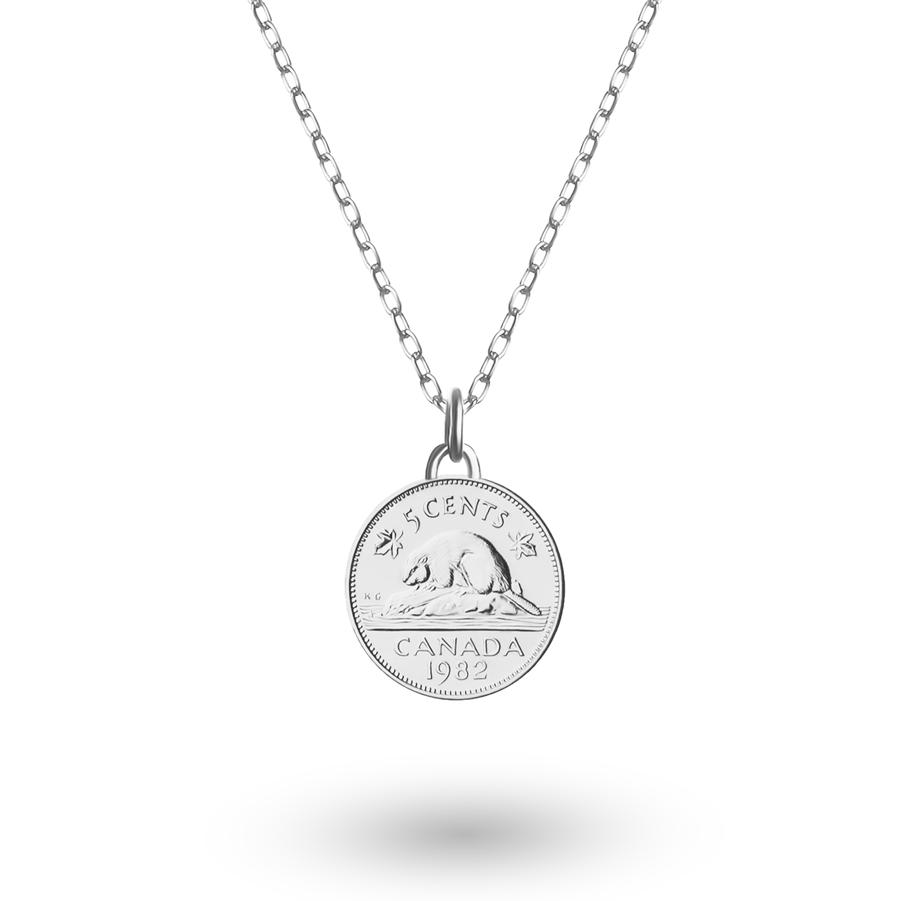 Canadian Coin Necklace | Medallion Pendant Jewelry | Rhodium Plated 5 Cents | Queen Elizabeth II | 1965 - 1989