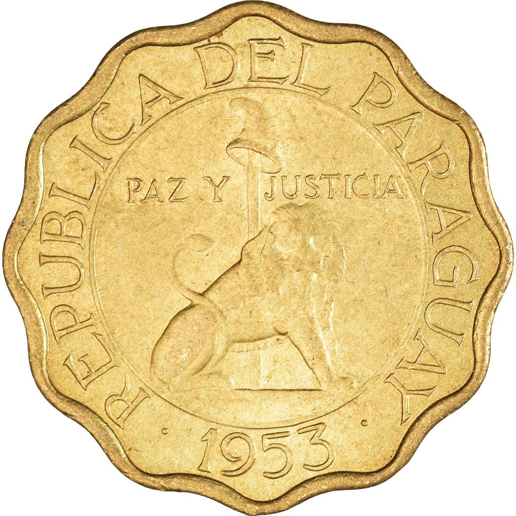 Paraguay | 15 Centimos Coin | Nickel brass | Coat of Arms | Wreath | Cat or feline | Phrygian cap | KM:26 | 1953