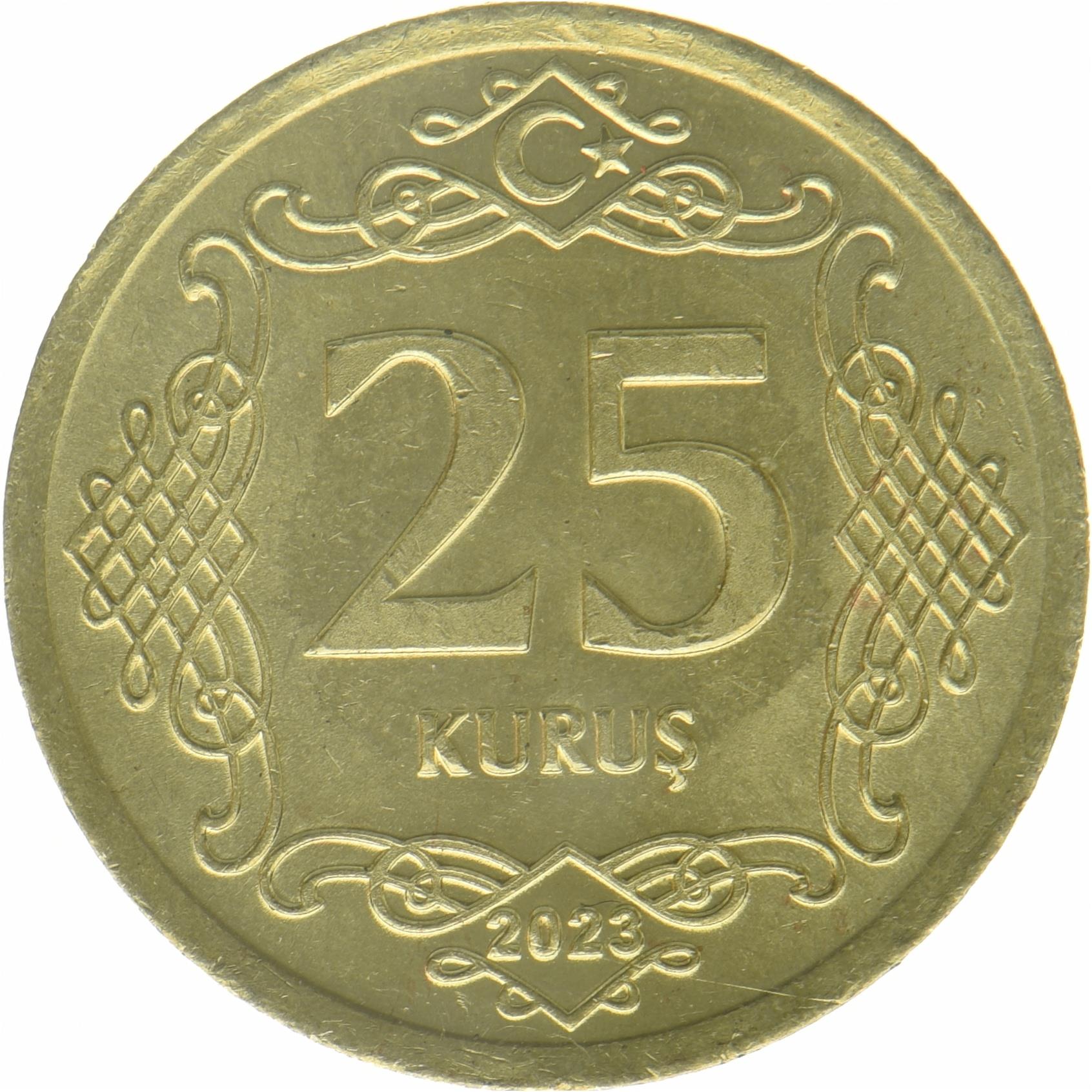 Turkey | 25 Kurus Coin | Mustafa Kemal Atatürk | Crescent Moon | Star | Kufic | KM:1573 | 2023 - 2026
