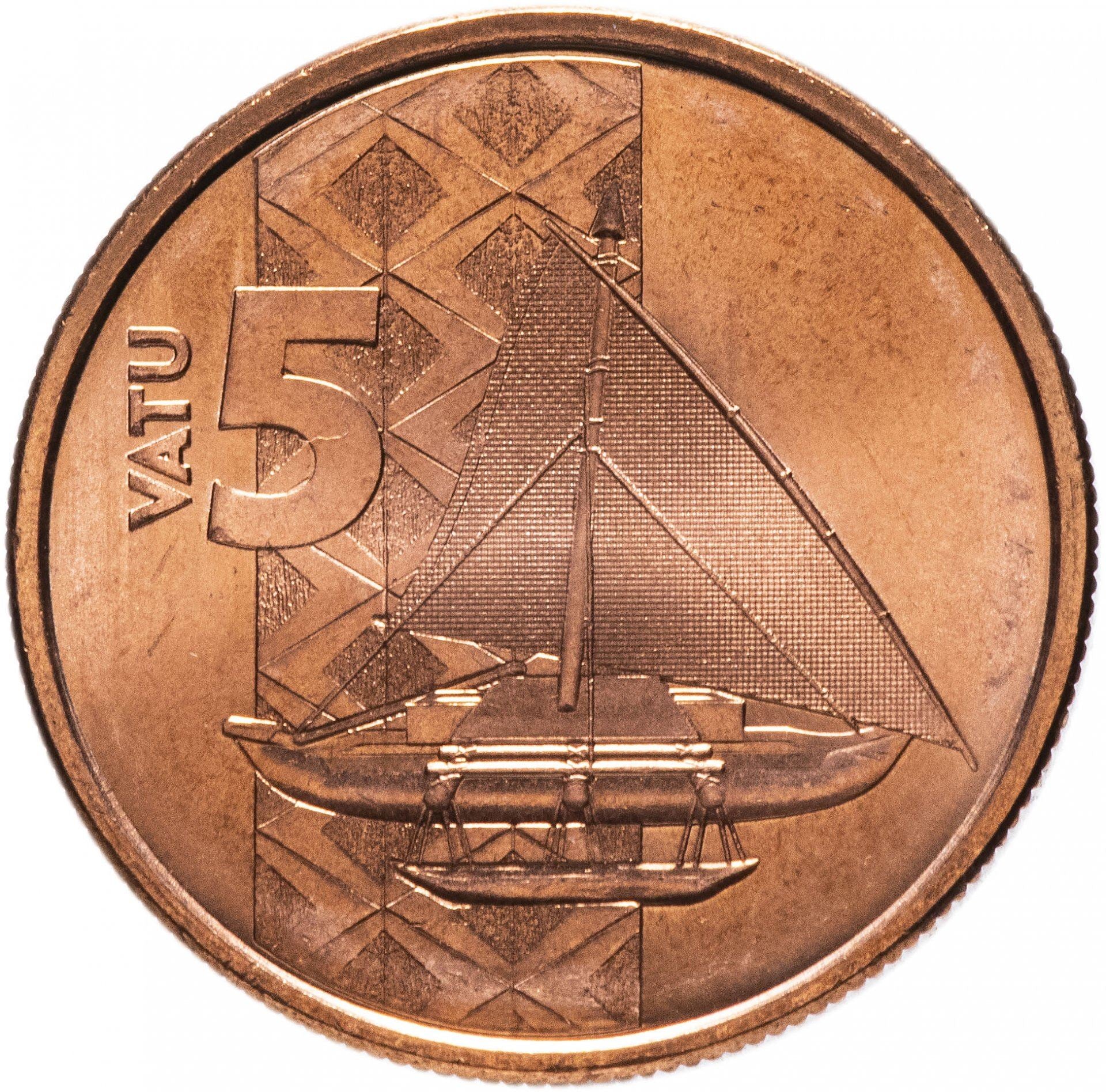 Vanuatu | 5 Vatu Coin | Melanesian Warrior | Outrigger Canoe | KM:127 | 2015 - 2022