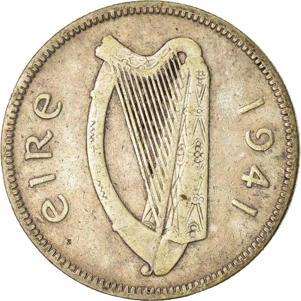 Irish 1 Scilling Coin | Celtic Harp | Bull | KM14 | 1939 - 1942