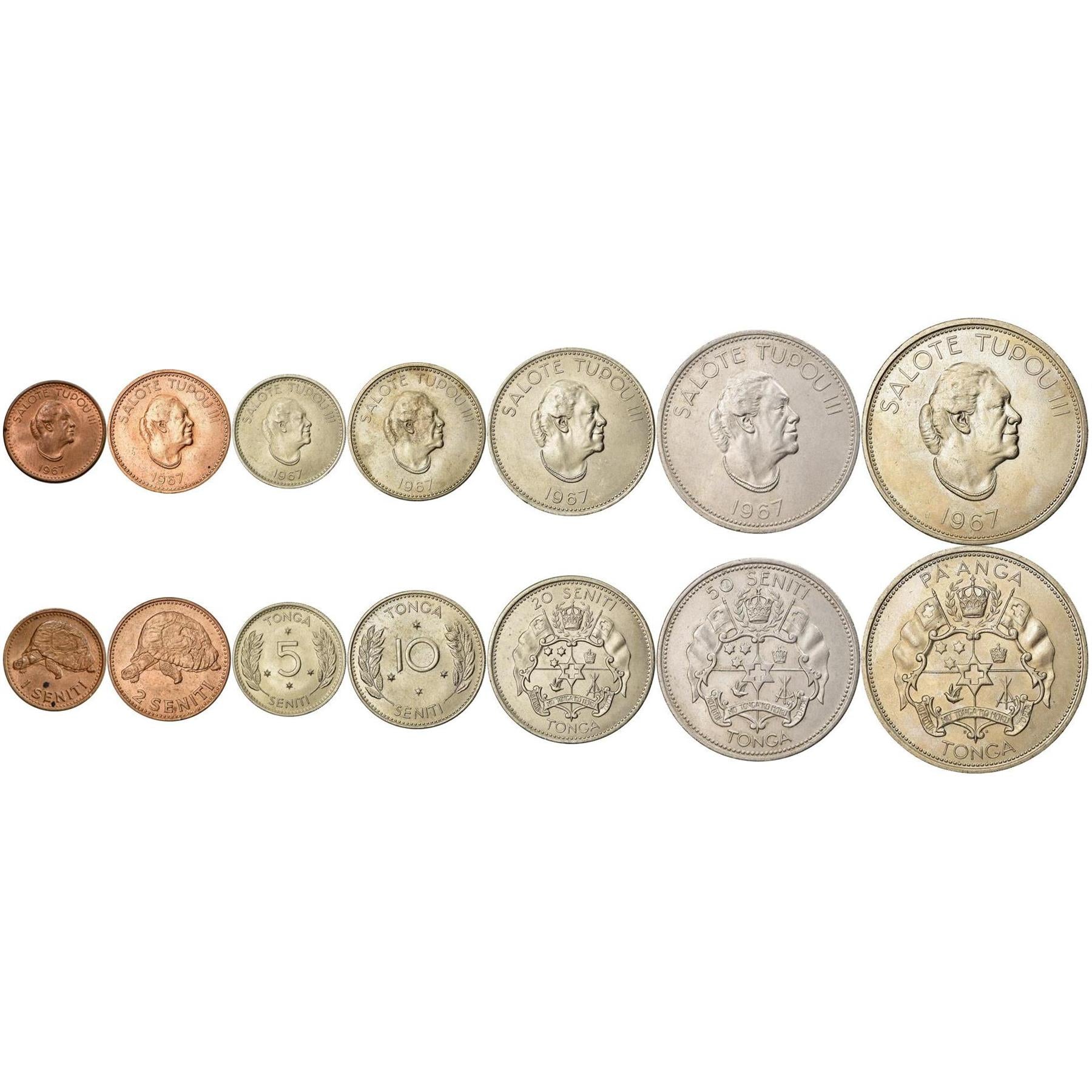 Tonga | Set di 7 monete | 1 2 5 10 20 50 Seniti 1 Pa'Anga | 1967